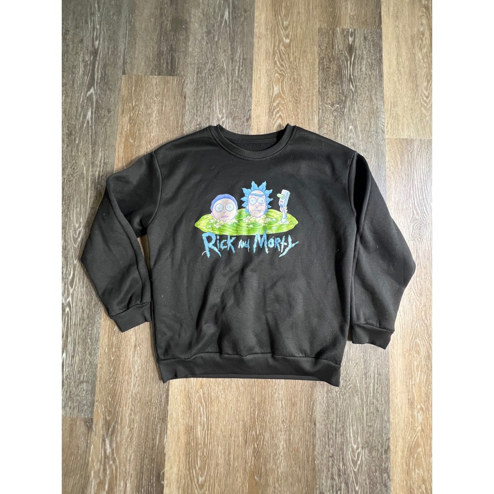 Rick‎ and Morty Sweatshirt Mens Large Black Good Graphic Crewneck Fleece Jumper
